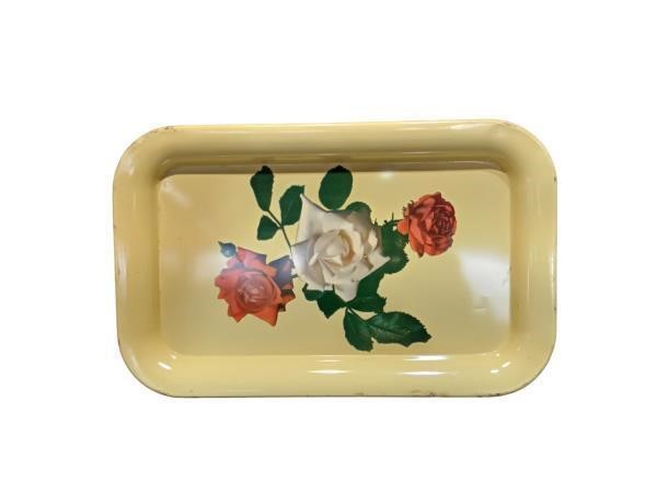 Beautiful Floral Serving Tray with Red and White R