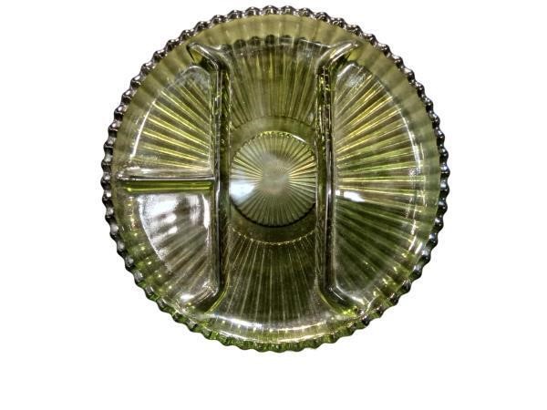 Elegant Green Glass Dish with Decorative Letter -