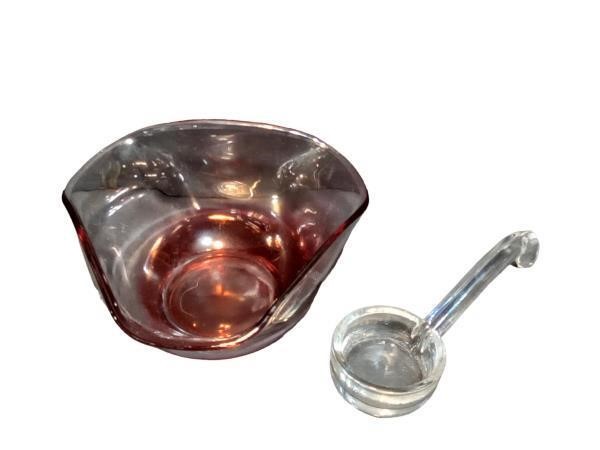 Glass Bowl and Ladle Set - Pink Glass Bowl with Cl