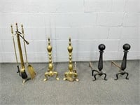 Fireplace Tools And 2 Sets Of Andirons