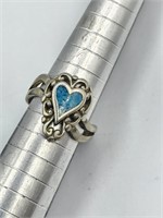 Vintage Signed Egc 89 Turquoise Chip Heart Ring