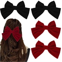 4PCS Velvet Hair Bows Clips for Women Black Red