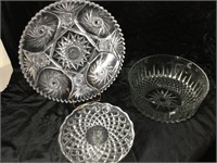 Crystal platter, bowl and stand