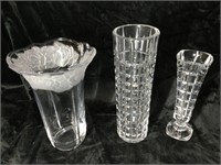 3 crystal vases 8”