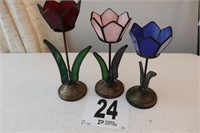 (3) Piece Stain Glass Tulip Candle Holders(R1)