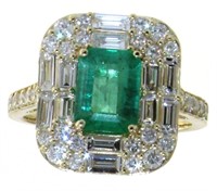 14kt Gold 2.85 ct Natural Emerald & Diamond Ring