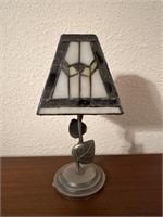 Stained glass deco square candle lamp w/ antique