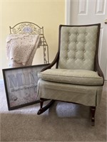 Upholstered Rocking Chair, Crochet, Stand