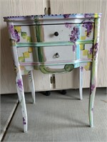 Floral / Abstract Wood Side Table, Signed