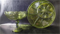 Mid Century Avocado Green Indiana Glass Deviled