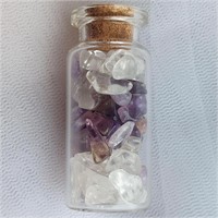 Amethyst with Clear Quartz Crystal in Glass Bottle