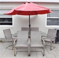 Outdoor Patio Table 6 Chairs & Umbrella