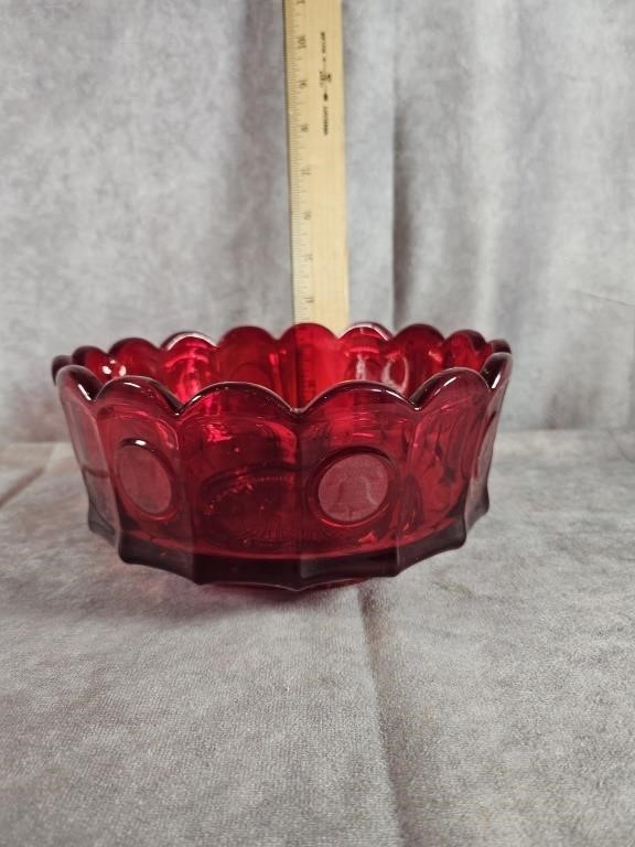 RUBY RED FOSTORIA COIN GLASS BOWL 7.5"