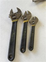 THREE PITTSBURGH CRESCENT WRENCHES 12” 10” AND 8”