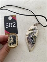 Horse Ring & Hand Painted Heron Necklace