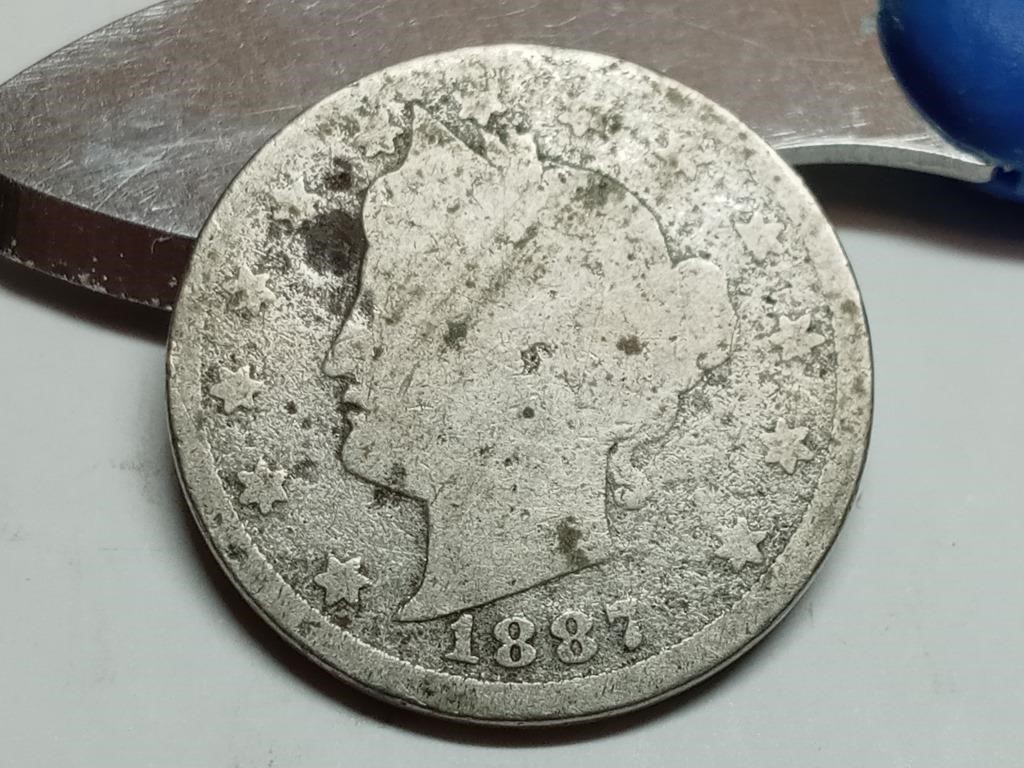 OF) better date 1887 Liberty V nickel