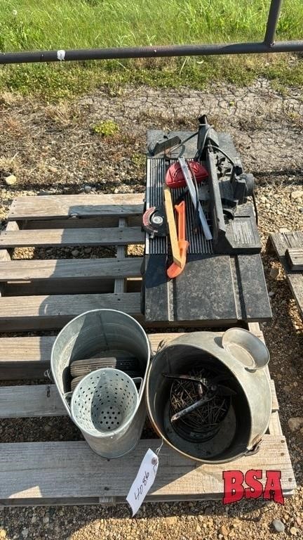 P/o Router Table, Mop Pail, Milk Pail, nails, etc