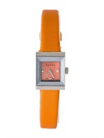Gucci G Frame Watch W/ Orange Satin Strap