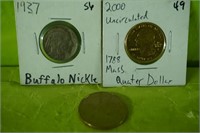 1937 Buffalo Nickel, 2000 Uncirculated Quarter &