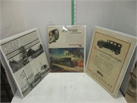 Set of 3 vintage automobile & RR posters