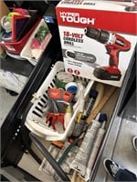 CORDLESS DRILL IN BOX & MISC TOOLS INCLUDING HUSKY