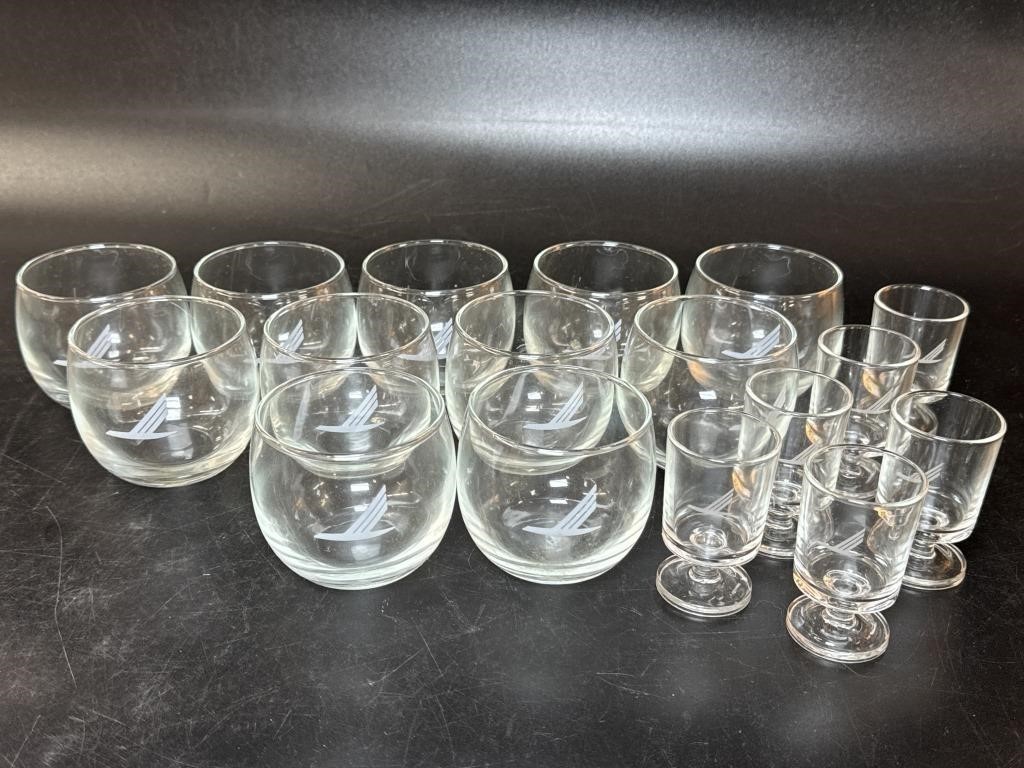 17 Piedmont Airlines Shot Glasses & Whiskey