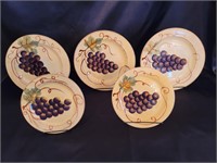 (5) Hand Painted VINO Plates with Grape Motif