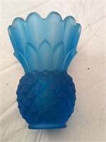 Vintage Blue Satin Pineapple Vase 4" tall