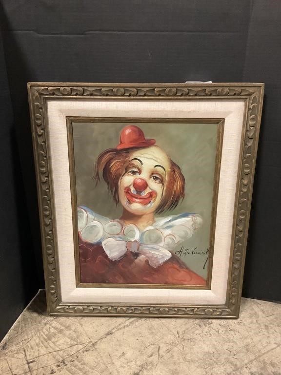 Framed Devlaminck Oil on Canvas Clown.