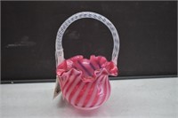 Fenton Cranberry Swirl Glass Basket