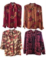 Four Colorful Long Sleeved Blouses Sz 12