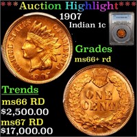 *Highlight* 1907 Indian 1c Graded ms66+ rd