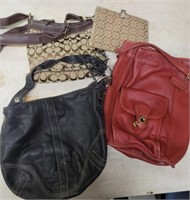 TRAY OF BAGS, PURSES, COACH, MISC