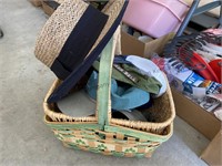 2 baskets with caps and hat.