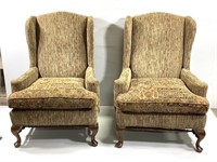 Pair Multicolor Upholstered Wingback Chairs