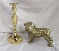 Solid brass dog 8 X 5.5"H & candlestick 11"