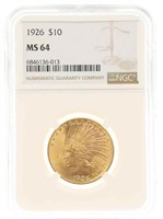 1926 US INDIAN HEAD $10 GOLD COIN NGC MS64