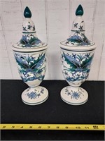 Pair ITALY 13" urns blue wite maybe Capodimonte