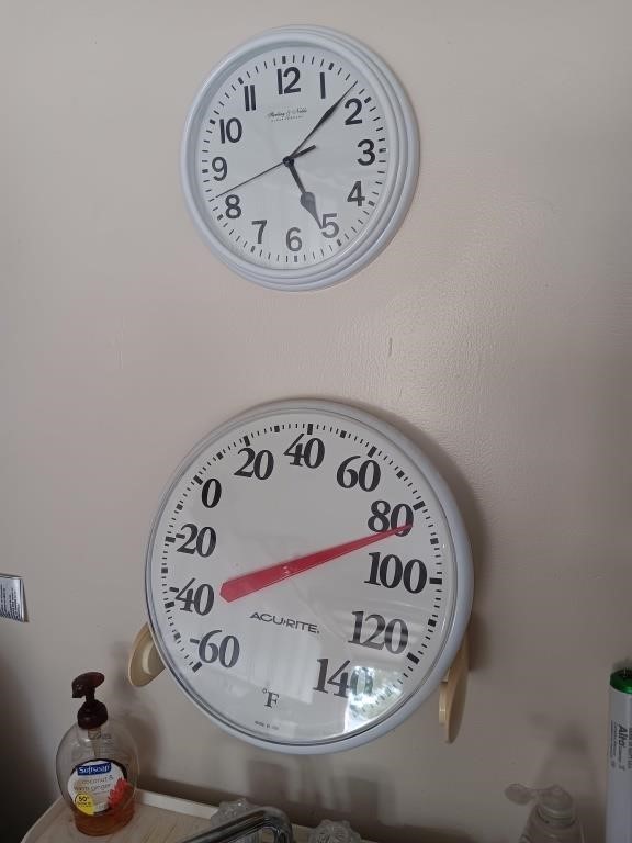 Clock and thermometer.