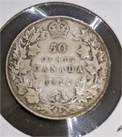 1916 Canadian Sterling Silver 50-Cent Half Dollar