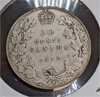 1917 Canadian Sterling Silver 50-Cent Half Dollar