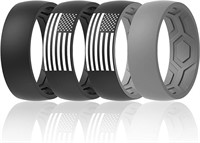 4pc Black & Gray With Us Flag Men's Silicone Bands