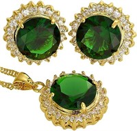 Round 20.55ct Emerald & White Sapphire Jewelry Set