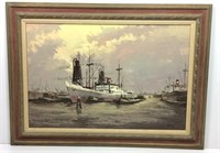 Oil on Canvas Harbor Scene Signed Wille