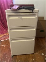 Metal 3 drawer cabinet and box of books