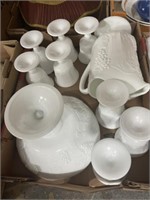 MILK GLASS COMPOTE AND WATER SET