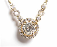 14K Yellow Gold GIA Diamond Halo Necklace
