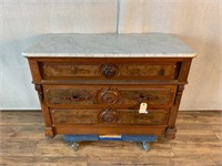 Antique Victorian Burled Walnut Marble Top Chest
