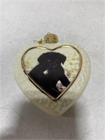 BLACK LAB PORCELAIN HEART CHRISTMAS ORNAMENT - 4IN