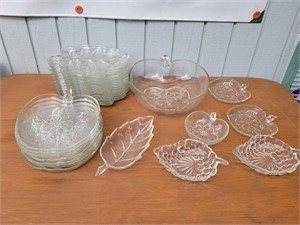 Large Set of Leaf & Apple Shaped Glass Plates